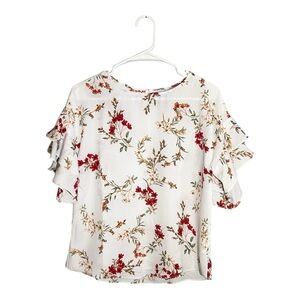 Naked Zebra Floral White Ruffle Blouse Size Small